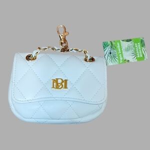 Badgley Mischka NWT White Quilted Mini Purse Key Clip Vegan Leather Crossbody